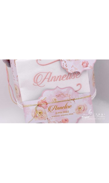 Trusou botez elegant cu pattern bujori roz Peony Affair 13
